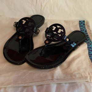 TORY BURCH MILLER SANDAL BLACK PATENT LEATHER 8.5M